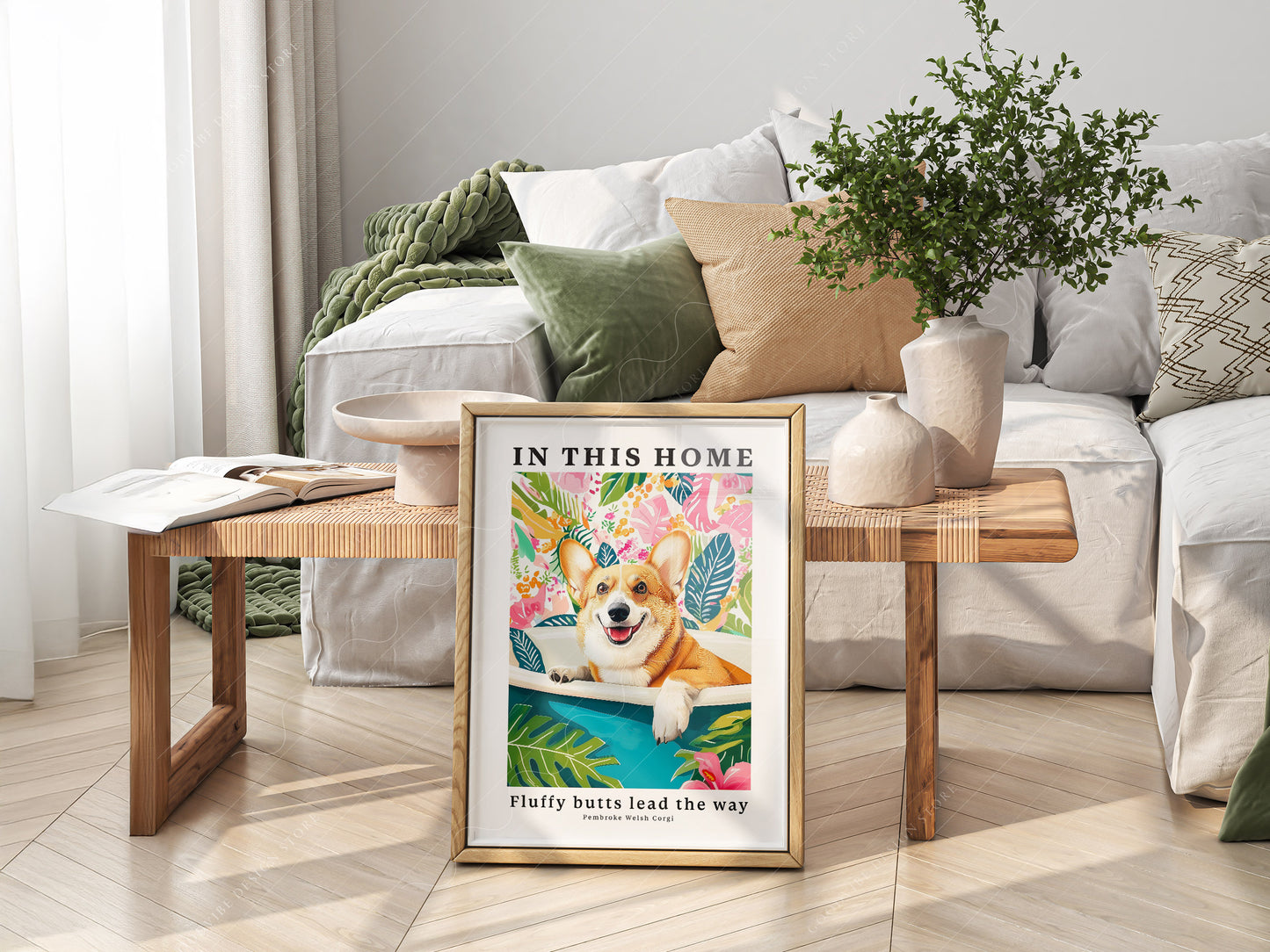 Dog Wall Art, Pembroke Welsh Corgi - In this Home Fluffy butts lead the way