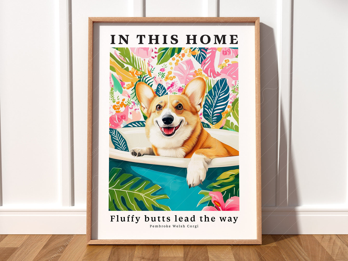 Dog Wall Art, Pembroke Welsh Corgi - In this Home Fluffy butts lead the way