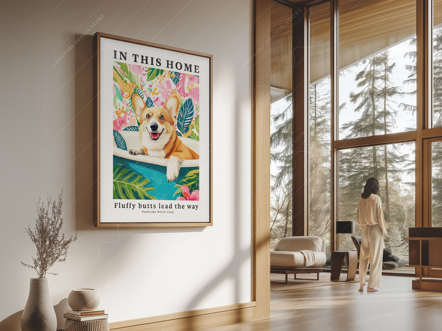 Dog Wall Art, Pembroke Welsh Corgi - In this Home Fluffy butts lead the way