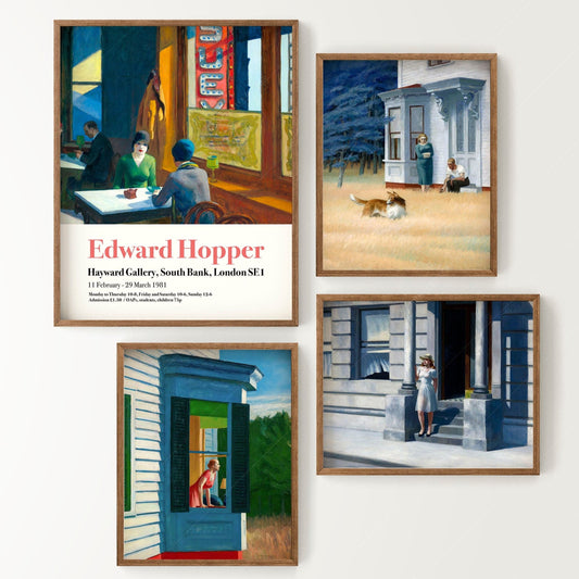 Home Poster Decor Gallery Wall Set Edward Hopper, Set 4 Prints, Cape Cod Evening, Chop Suey Painting, Summertime, Farm Collie Dog, Wedding Gift, Exhibition Poster, Gallery Art