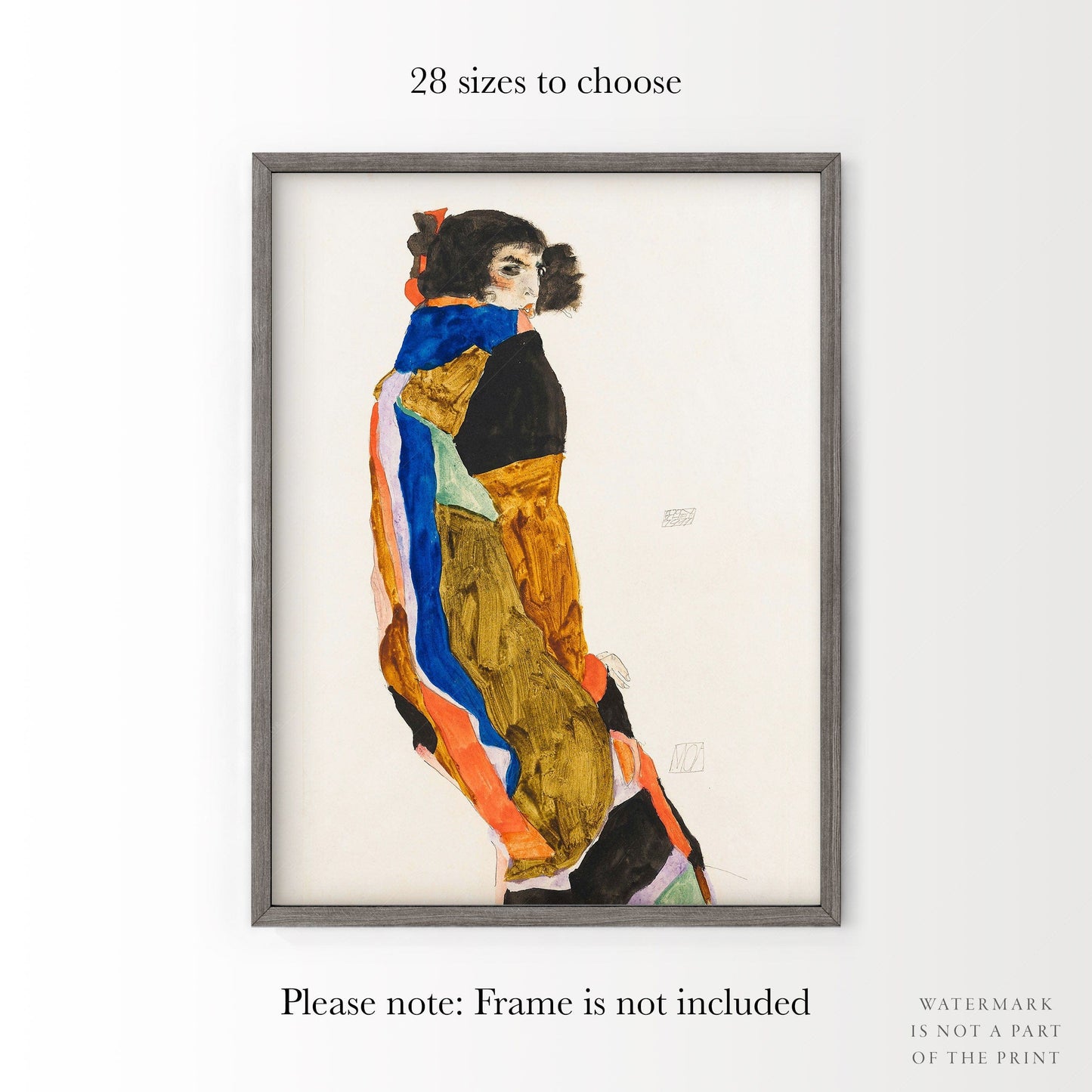 Home Poster Decor Single Egon Schiele Poster, Moa Print, The MET museum, Women Standing, Line Drawing, Expressionist painter, 20th century,  Twisted bodies