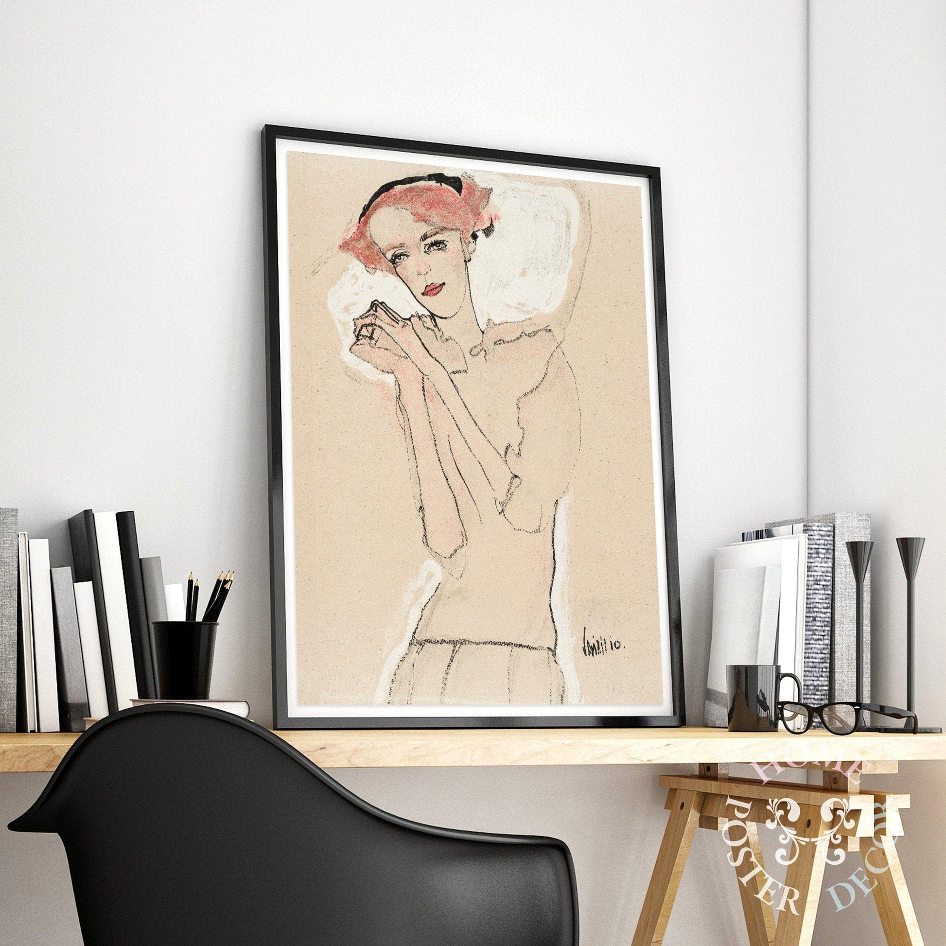 Home Poster Decor Single Egon Schiele Poster, The MET museum, Illustration Women, Line Drawing Art, Portrait of a Woman (1910)