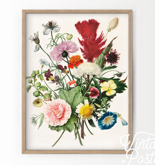 Home Poster Decor Single Floral Art Print, Flower Wall Art, Boho Art, Vintage Floral, Flower Decor, Women Office, Girls Bedroom, Nursery Floral, Wildflower bouquet