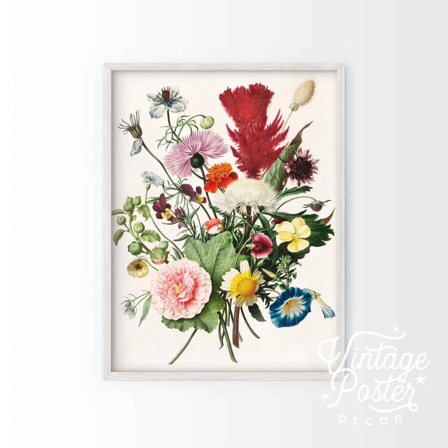 Home Poster Decor Single Floral Art Print, Flower Wall Art, Boho Art, Vintage Floral, Flower Decor, Women Office, Girls Bedroom, Nursery Floral, Wildflower bouquet
