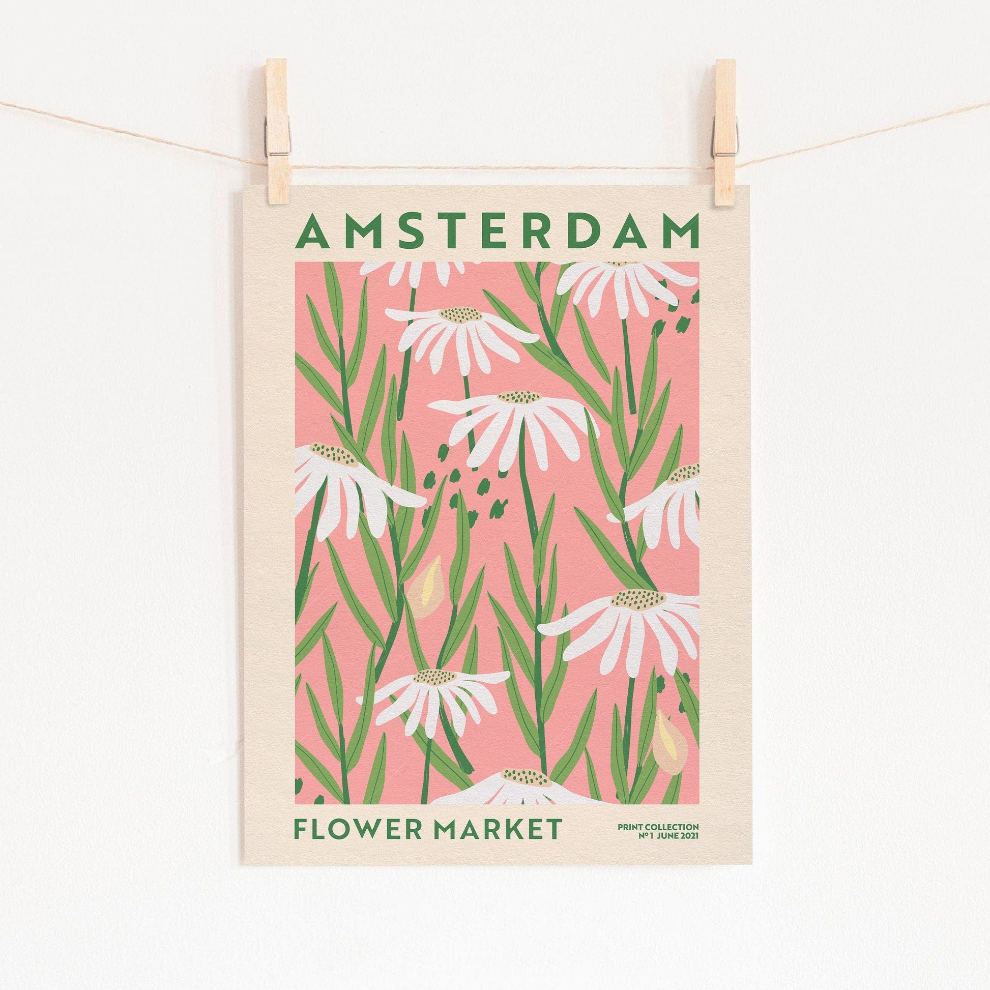 Home Poster Decor Single Flower Market Amsterdam, Daisy Flower Print, Botanical Wall Print, Spring Wall Decor, Retro Decor, Floral Wall Decor, Gift Idea