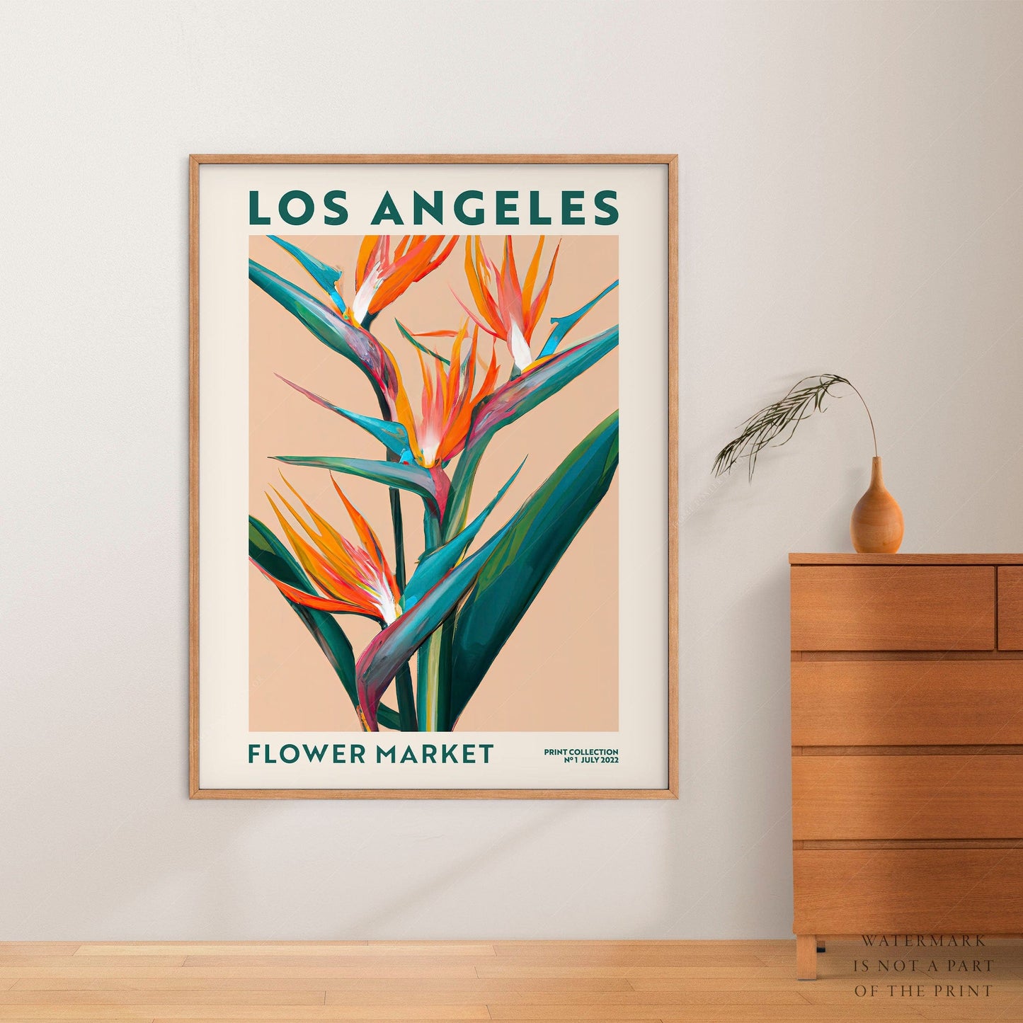 Home Poster Decor Flower Market Los Angeles, California Poster, Bird of Paradise, Modern Art Print, City Map, Travel Gift, Boho Floral Poster, Modern Print