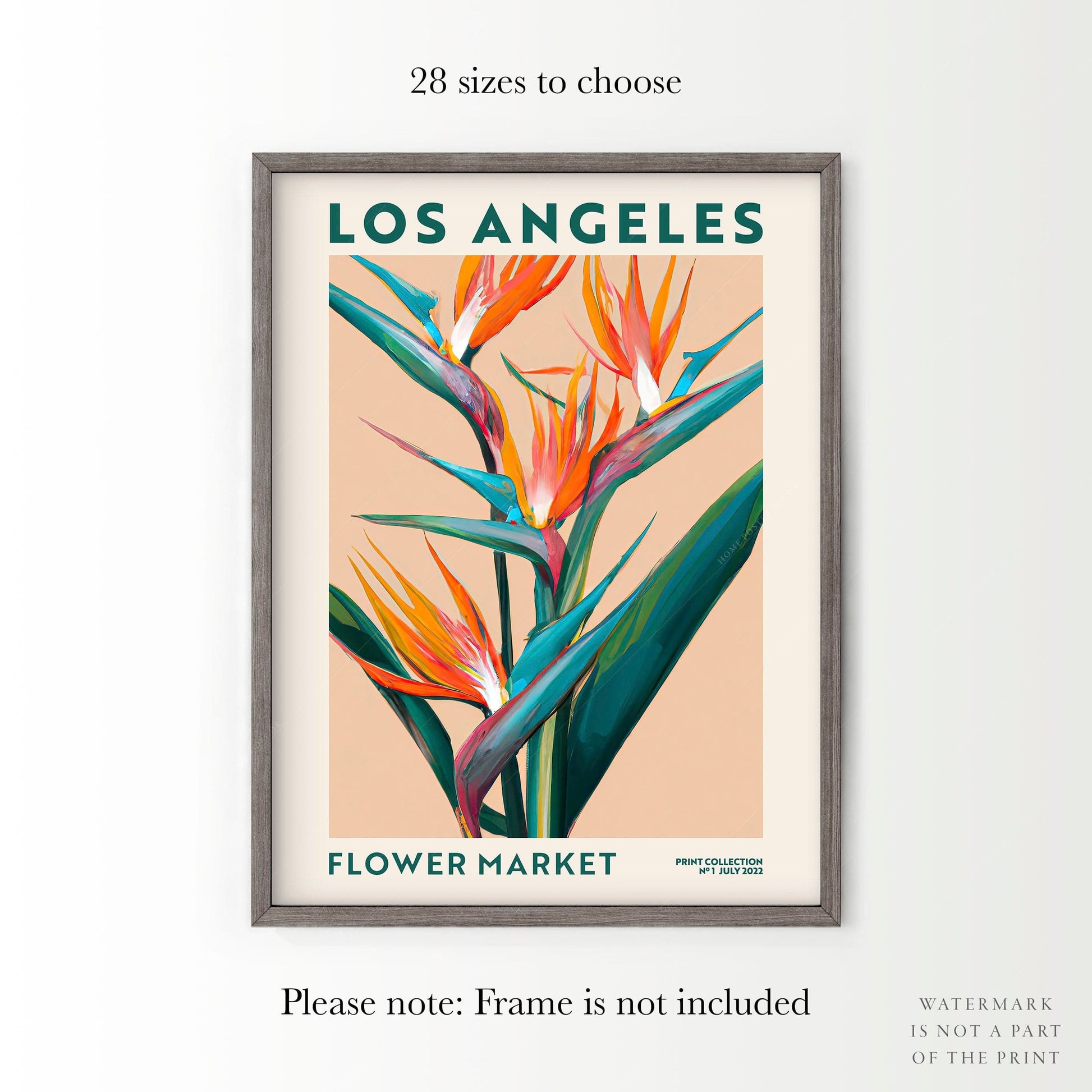 Home Poster Decor Flower Market Los Angeles, California Poster, Bird of Paradise, Modern Art Print, City Map, Travel Gift, Boho Floral Poster, Modern Print
