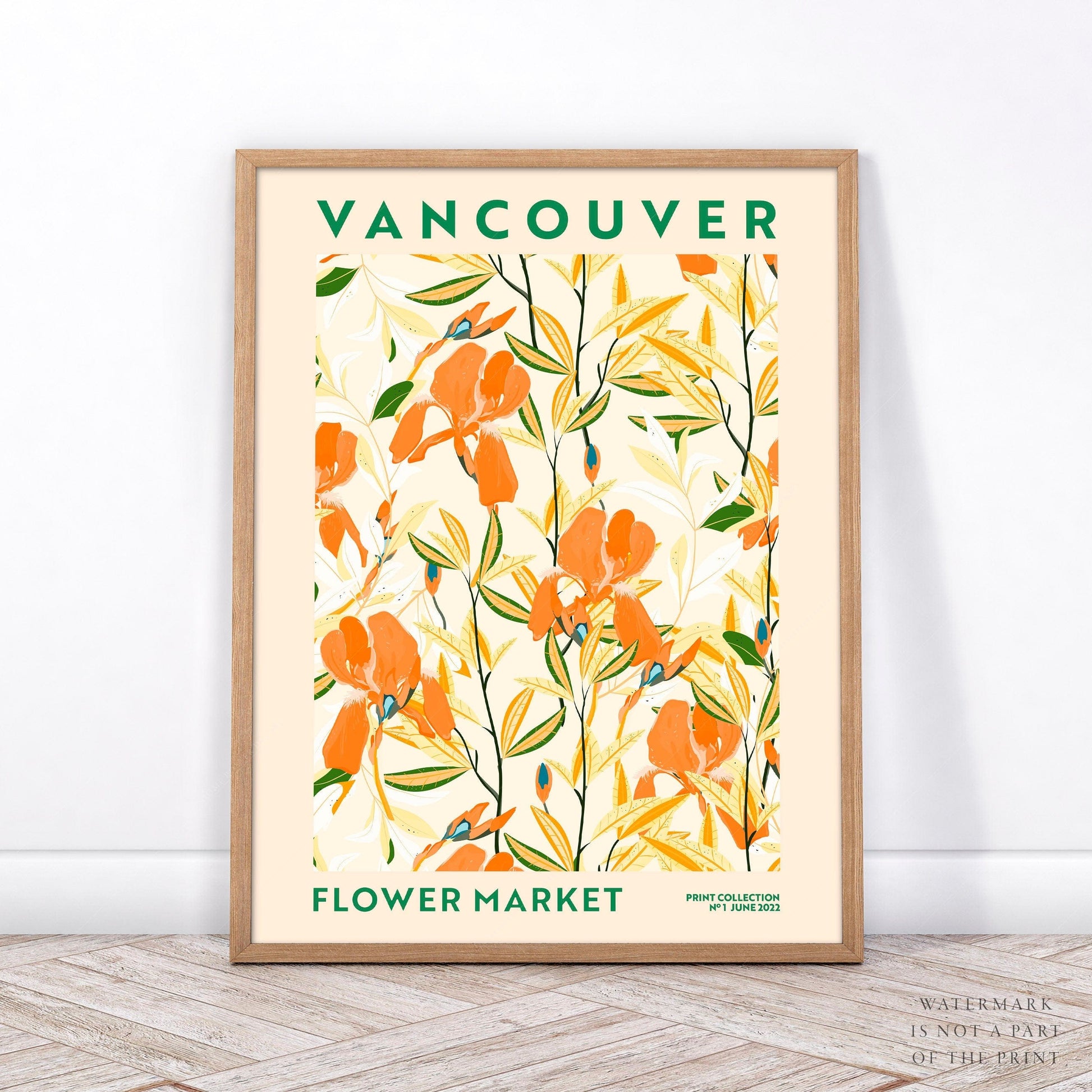 Home Poster Decor Single Flower Market Vancouver, Modern Flower, Orange Lily, Modern Floral, Gift Idea, Canada Art, Garden Print, Spring Colorful Art, Leaves Print