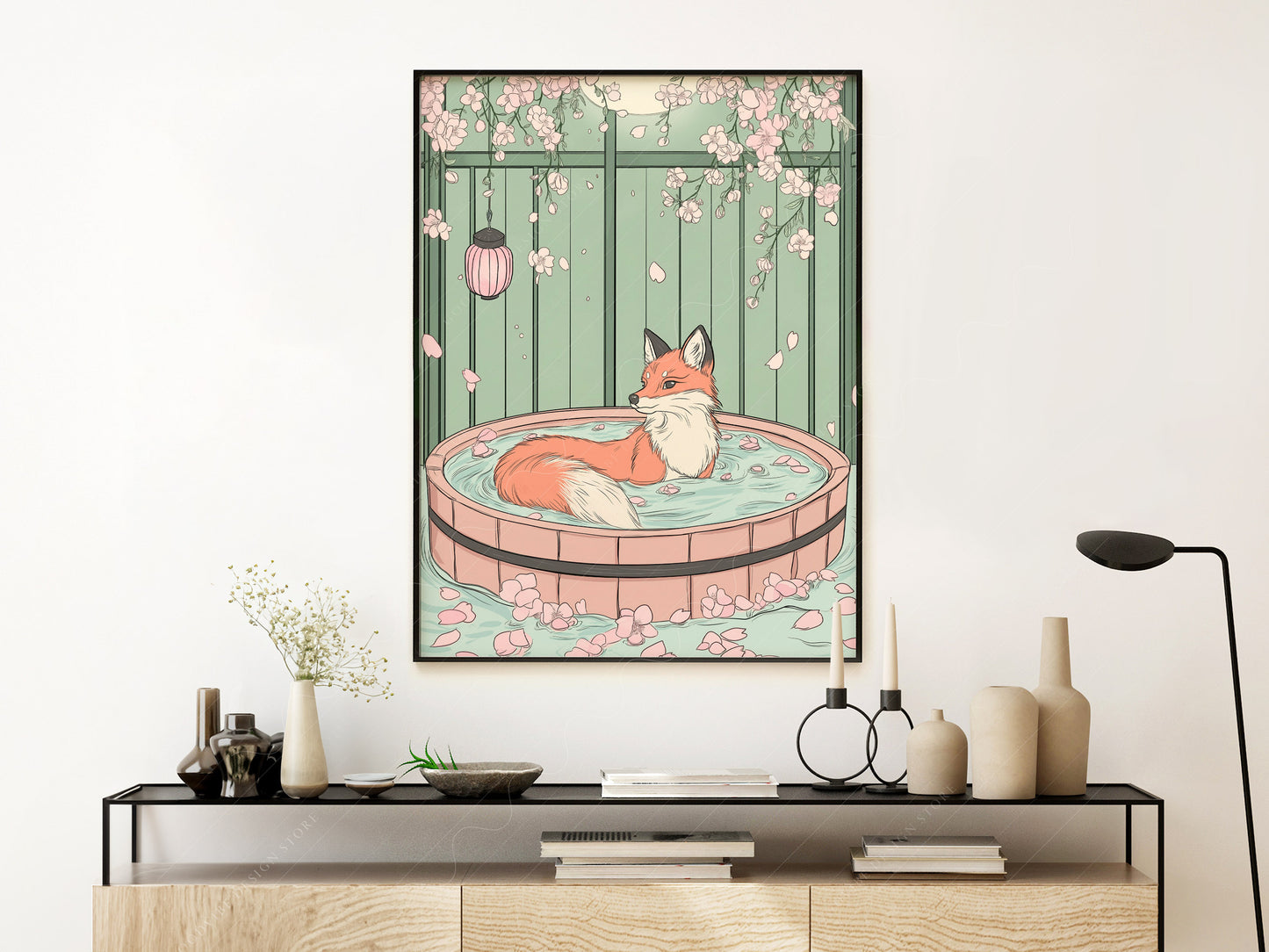 Japanese Fox Print, Minimalist Zen Wall Art