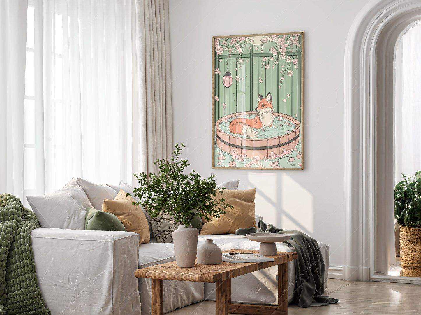 Japanese Fox Print, Minimalist Zen Wall Art