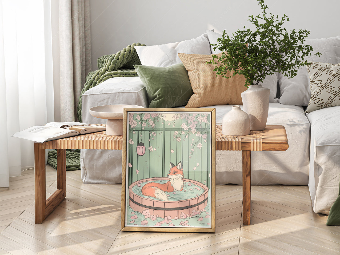 Japanese Fox Print, Minimalist Zen Wall Art