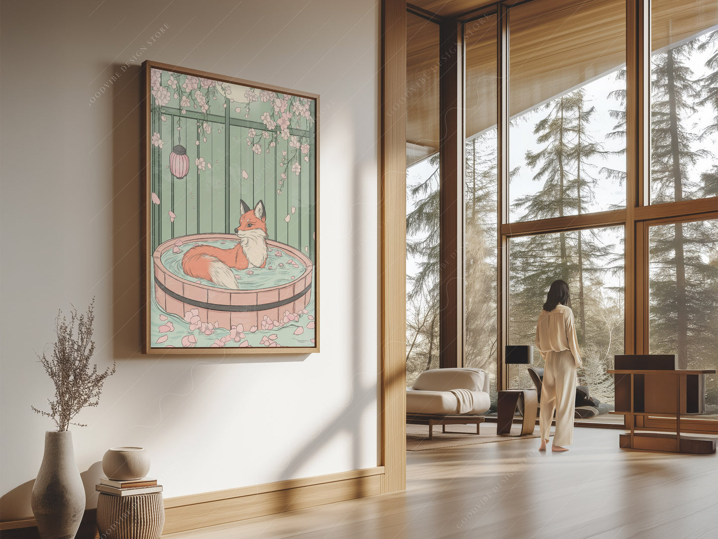 Japanese Fox Print, Minimalist Zen Wall Art
