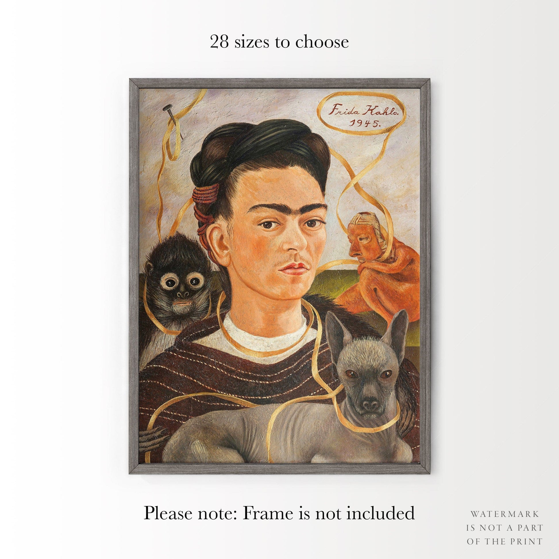 Home Poster Decor Single Frida Kahlo Print, Self-Portrait with Monkey, Inspirational Women, Famous Painting, Modern Masters, Gift Idea, Bedroom Wall Decor, Wall Art6