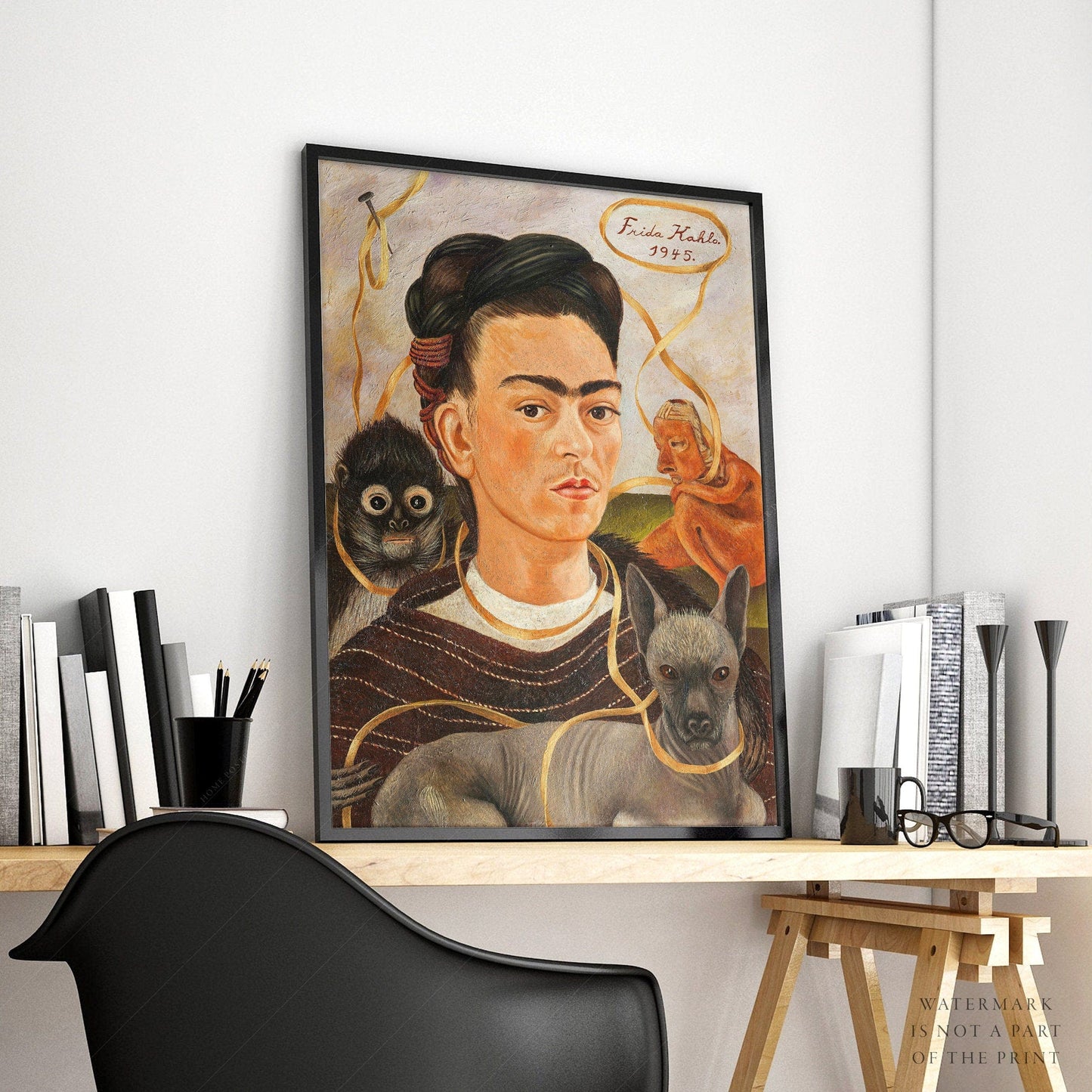 Home Poster Decor Single Frida Kahlo Print, Self-Portrait with Monkey, Inspirational Women, Famous Painting, Modern Masters, Gift Idea, Bedroom Wall Decor, Wall Art6