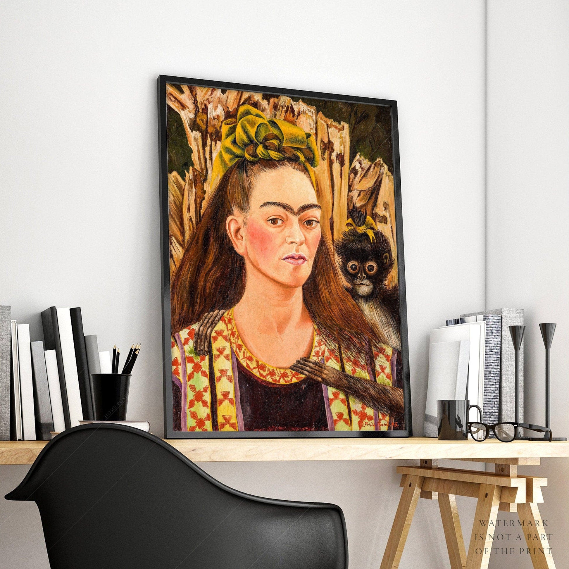 Home Poster Decor Single Frida Kahlo Print, Self-Portrait with Monkey, Spanish Mexican Art, Inspirational Women, Famous Painting, Modern Masters, Gift Idea, Art 5