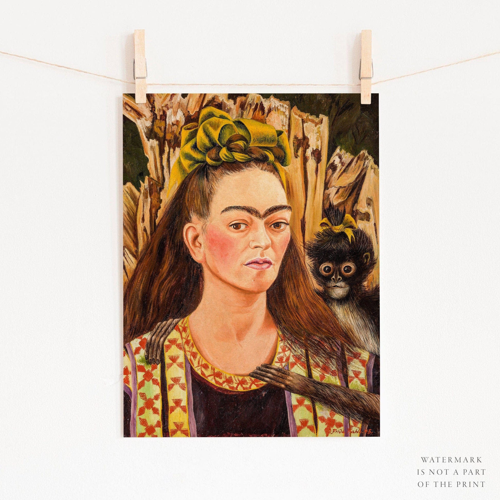 Home Poster Decor Single Frida Kahlo Print, Self-Portrait with Monkey, Spanish Mexican Art, Inspirational Women, Famous Painting, Modern Masters, Gift Idea, Art 5