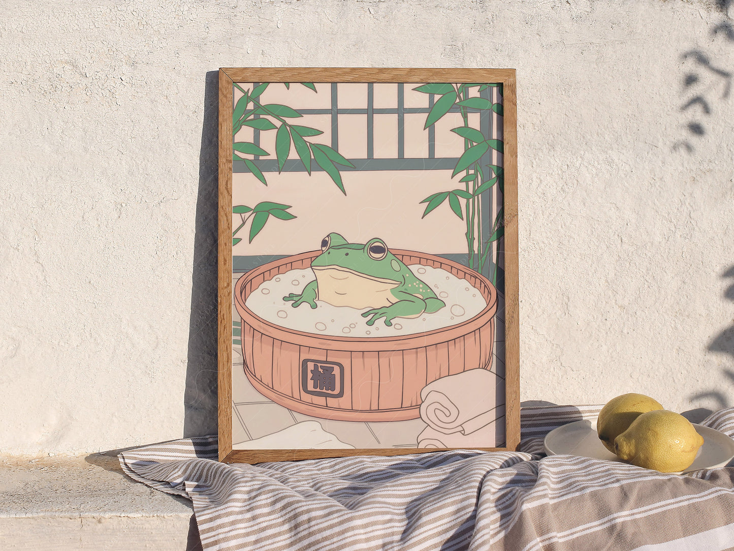 Close-up of Japanese Frog in Wooden Tub archival print on Premium Matte Paper