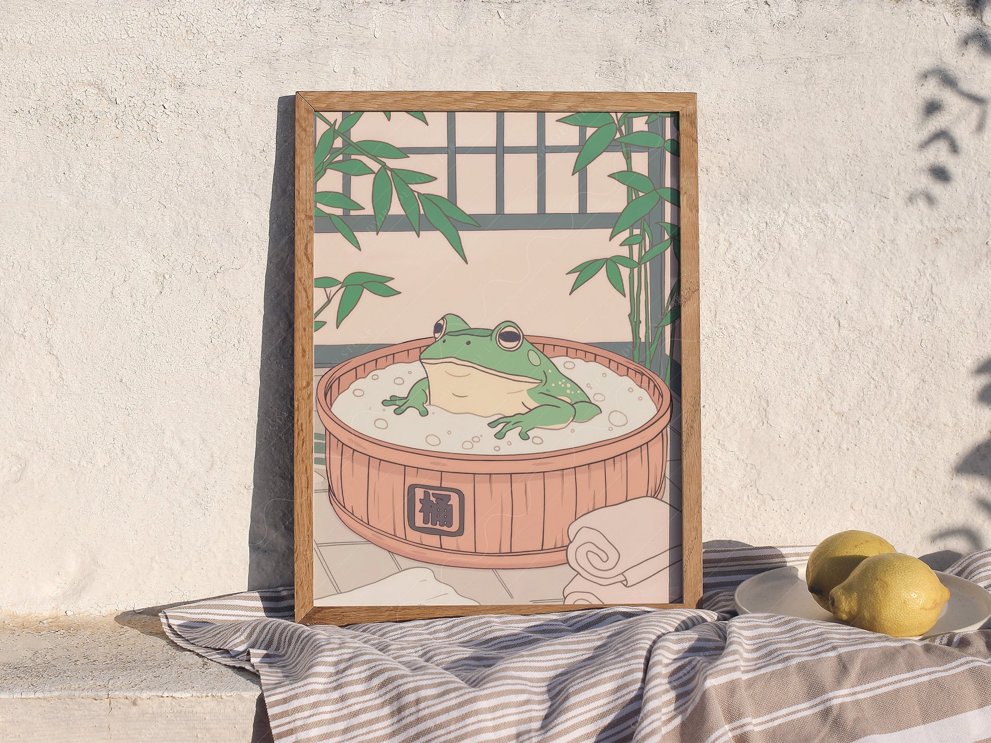 Close-up of Japanese Frog in Wooden Tub archival print on Premium Matte Paper