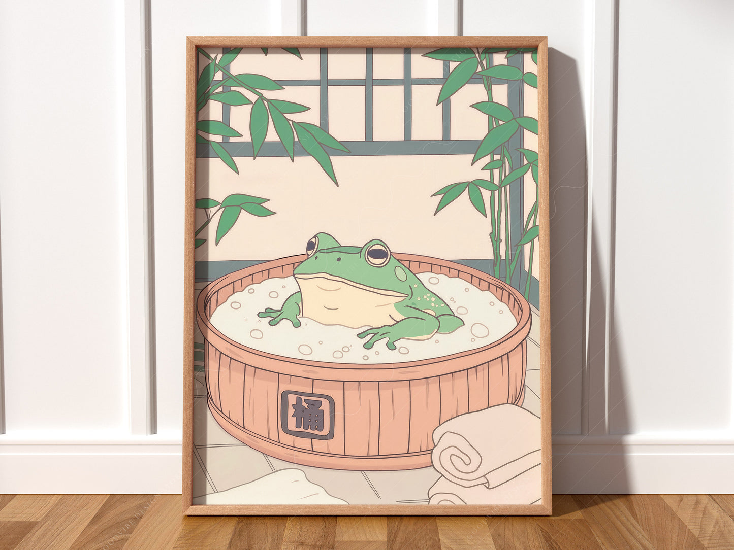 Japanese Frog in Wooden Tub in a light-filled Japandi-inspired living space