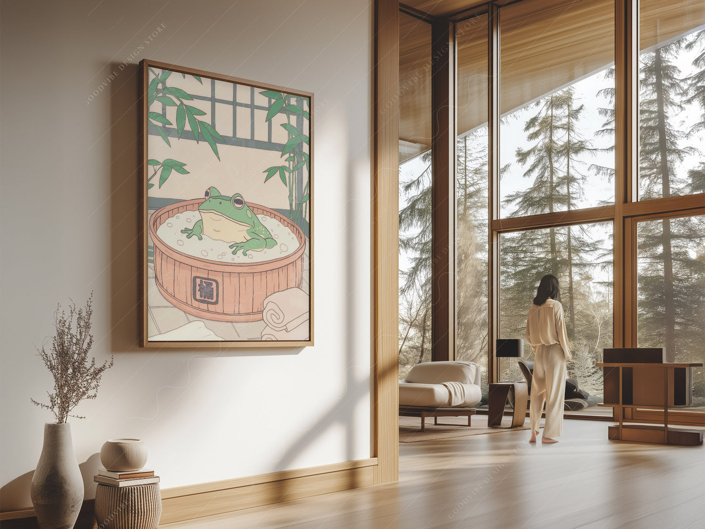 Multiple size options for Japanese Frog in Wooden Tub wall art print display