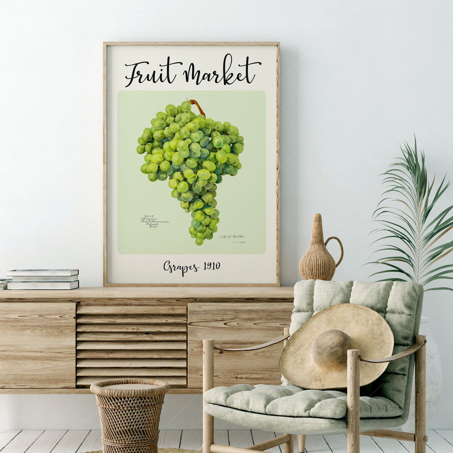 Home Poster Decor Single Fruit Market, Grapes Print, Kitchen Wall Decor, Vintage Kitchen, Wine Art, Light Mint Green, Pastel Color, Dine Room, Farmhouse Home Decor