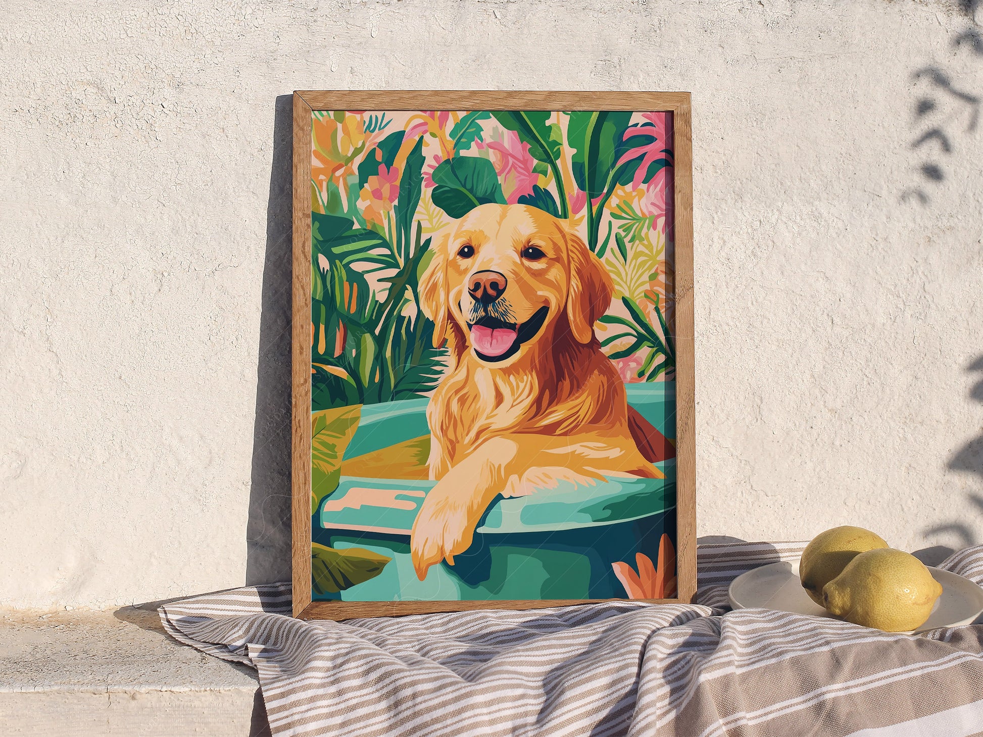 Gallery wall featuring Golden Retriever in Bathtub fine art print