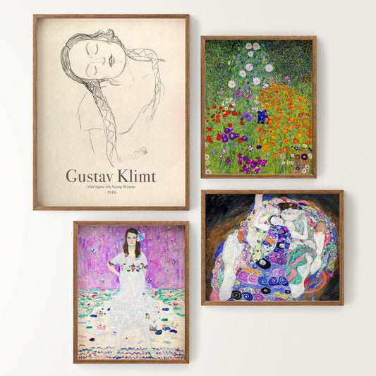 Home Poster Decor Gallery Wall Set Gustav Klimt, Gallery Wall, Set of 4 Prints, Mäda Primavesi, Bauerngarten, Death Life, Flower Garden, Famous Painting, Above Sofa Wall Art