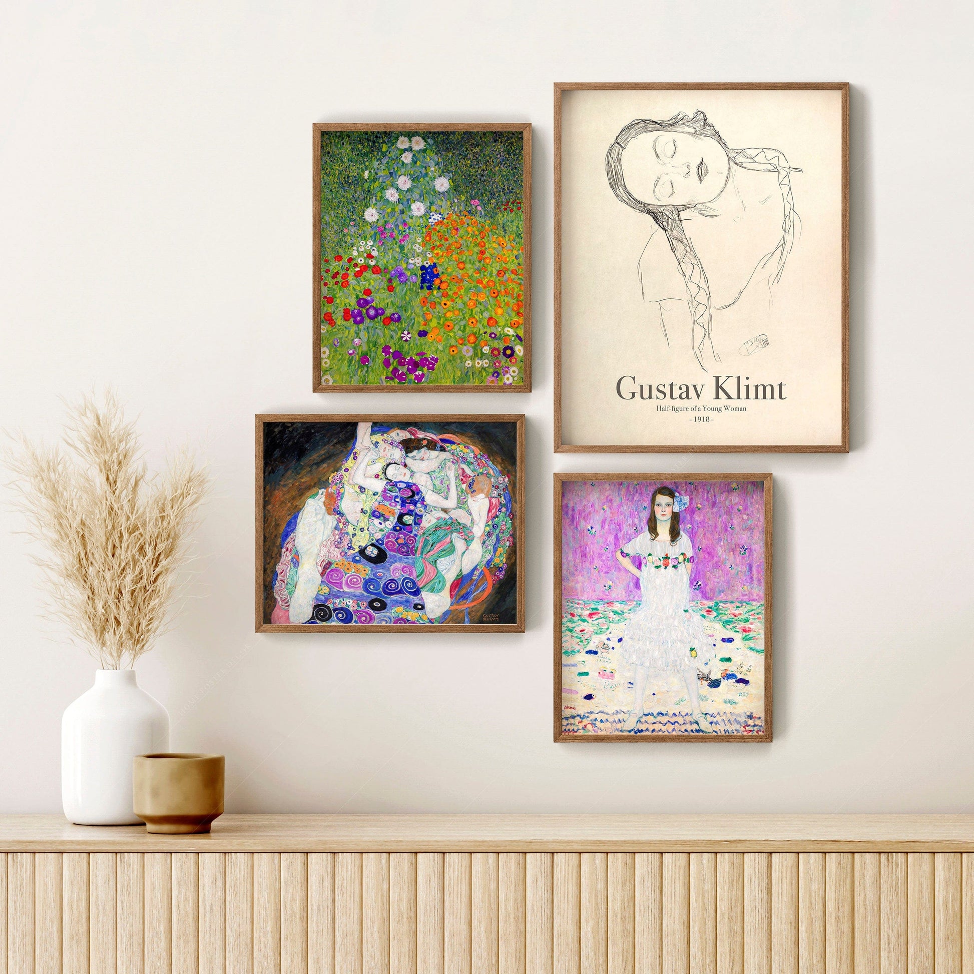 Home Poster Decor Gallery Wall Set Gustav Klimt, Gallery Wall, Set of 4 Prints, Mäda Primavesi, Bauerngarten, Death Life, Flower Garden, Famous Painting, Above Sofa Wall Art