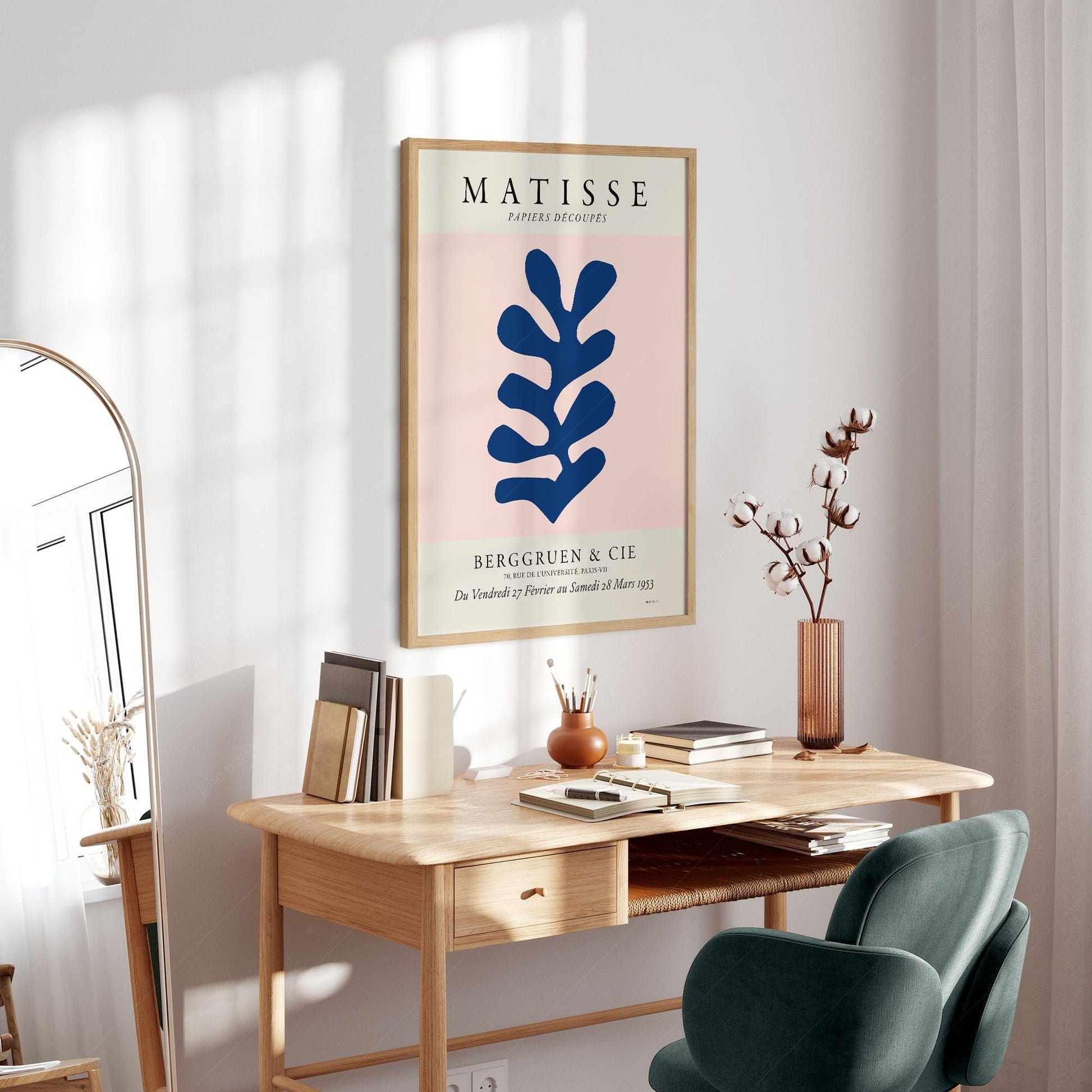 Home Poster Decor Art Print Henri Matisse Coral artwork Exhibition poster Pink and navy blue wall art