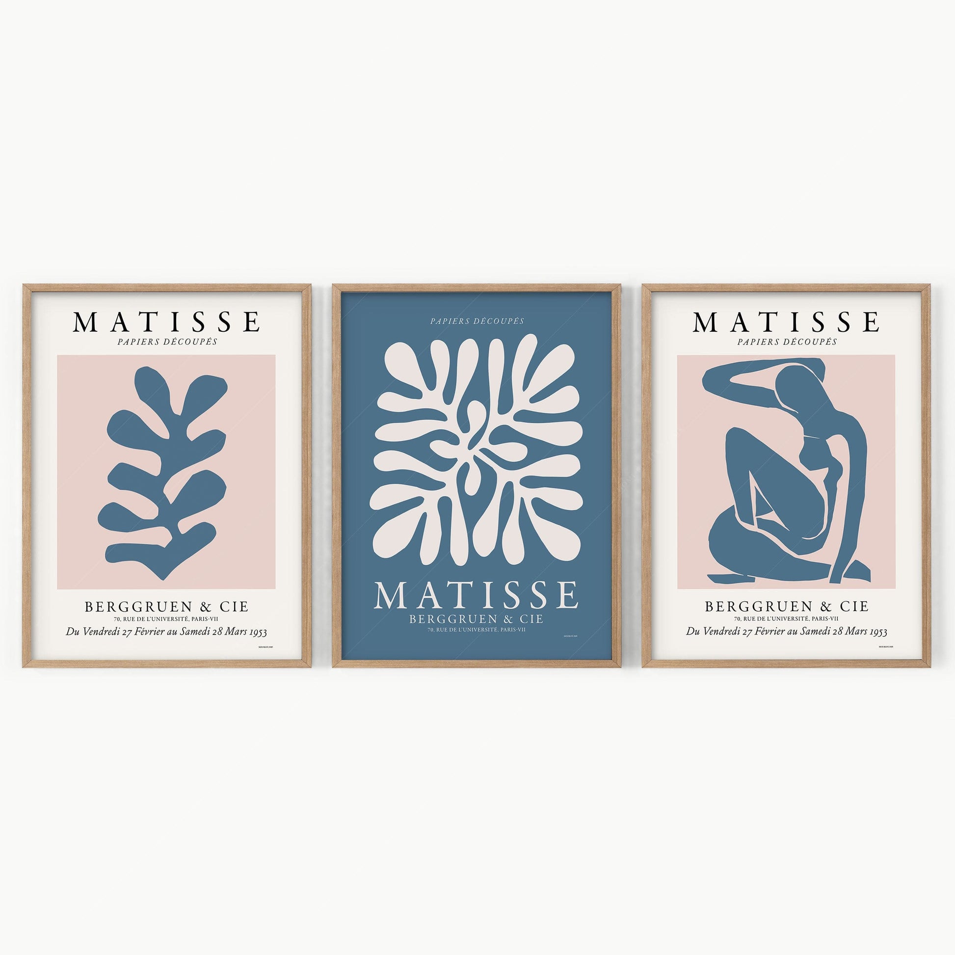 Home Poster Decor Henri Matisse Gallery Wall, Set of 3 Prints, Mid Century Modern, Blush Pink and Blue