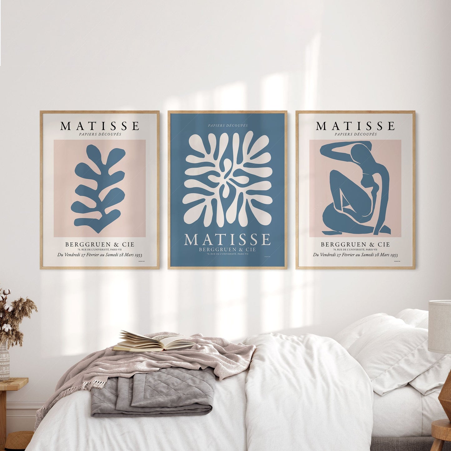 Home Poster Decor Henri Matisse Gallery Wall, Set of 3 Prints, Mid Century Modern, Blush Pink and Blue