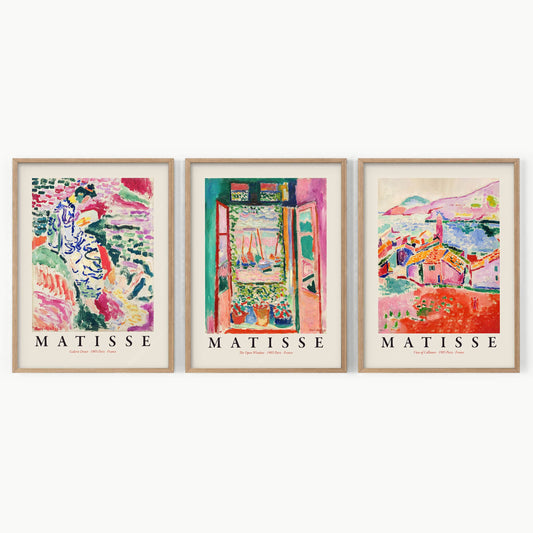 Home Poster Decor Art Print Henri Matisse Gallery Wall, Set of 3 Prints, The Open Window, View at Collioure, La Japonaise
