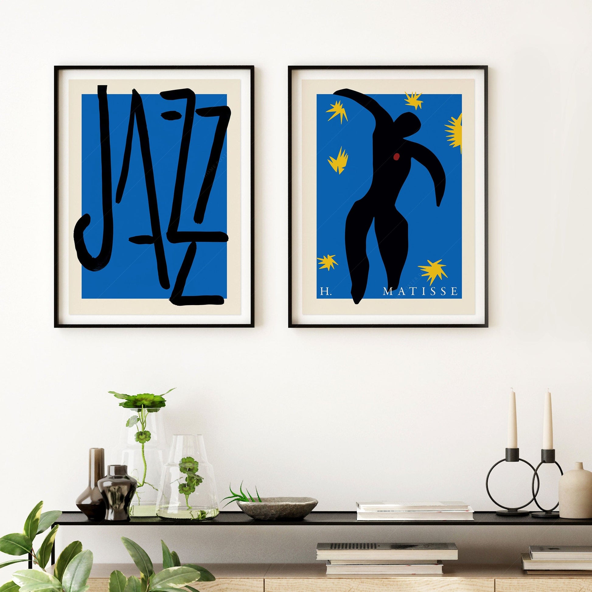 Home Poster Decor Set of 2 Henri Matisse Jazz, Set of 2 Prints, Music Lovers Gift, Indigo Blue and Black