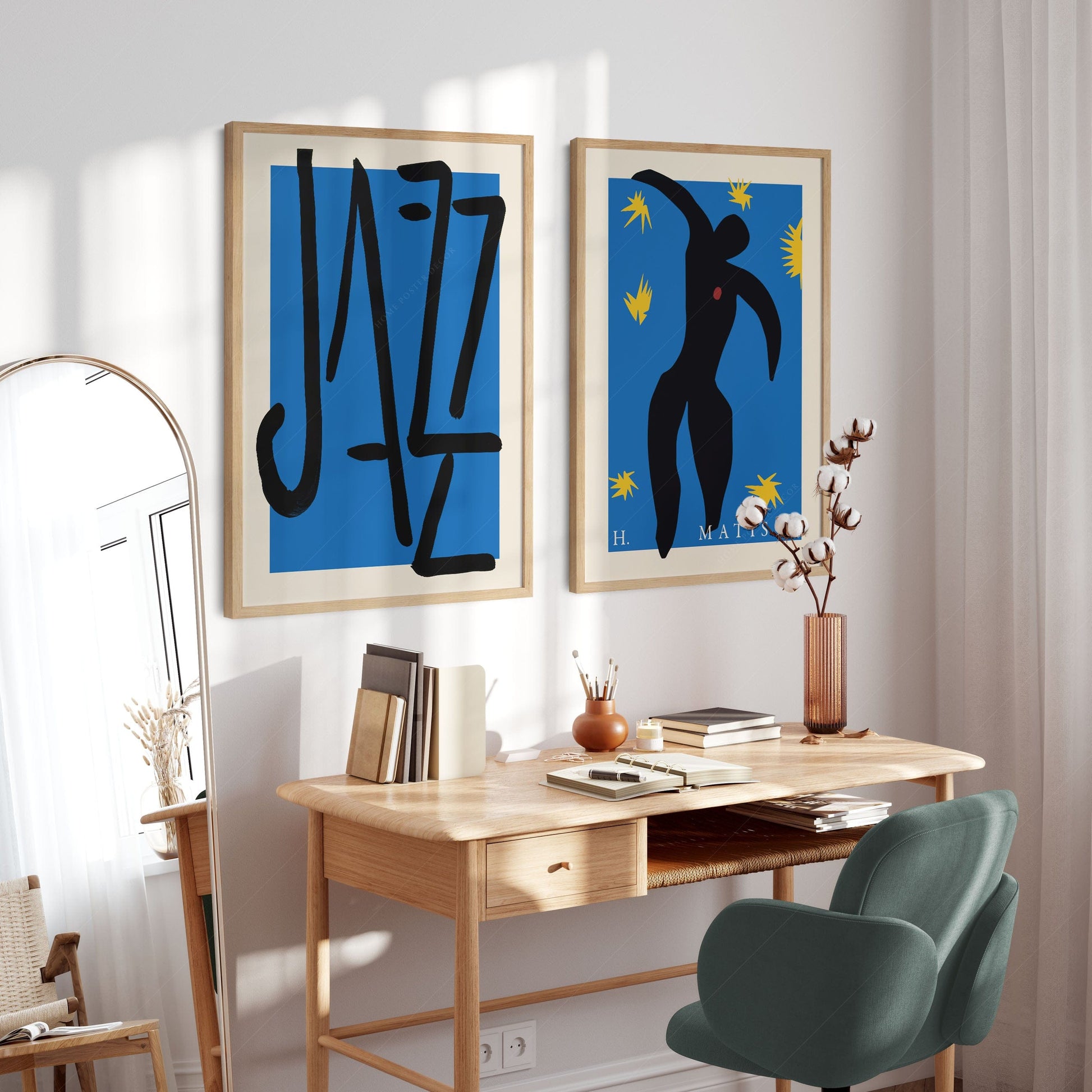 Home Poster Decor Set of 2 Henri Matisse Jazz, Set of 2 Prints, Music Lovers Gift, Indigo Blue and Black