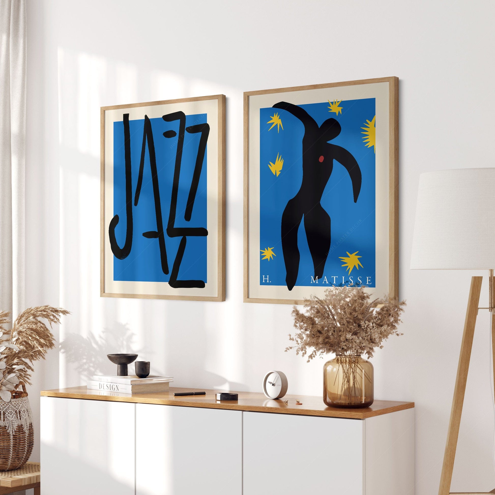 Home Poster Decor Set of 2 Henri Matisse Jazz, Set of 2 Prints, Music Lovers Gift, Indigo Blue and Black