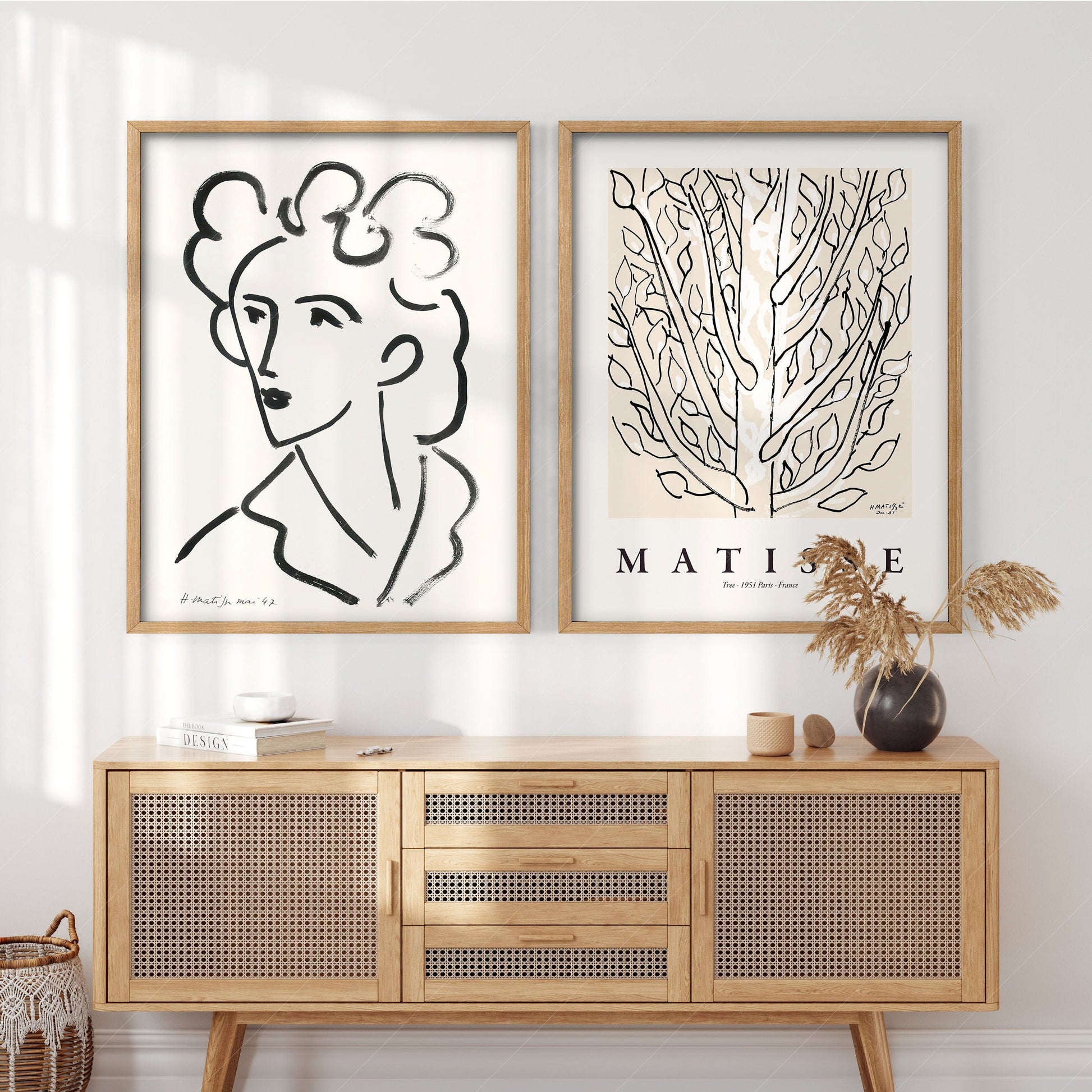 Home Poster Decor Set of 2 Henri Matisse, Line Art, Neutral Set of 2 Prints, Woman Face and The Tree