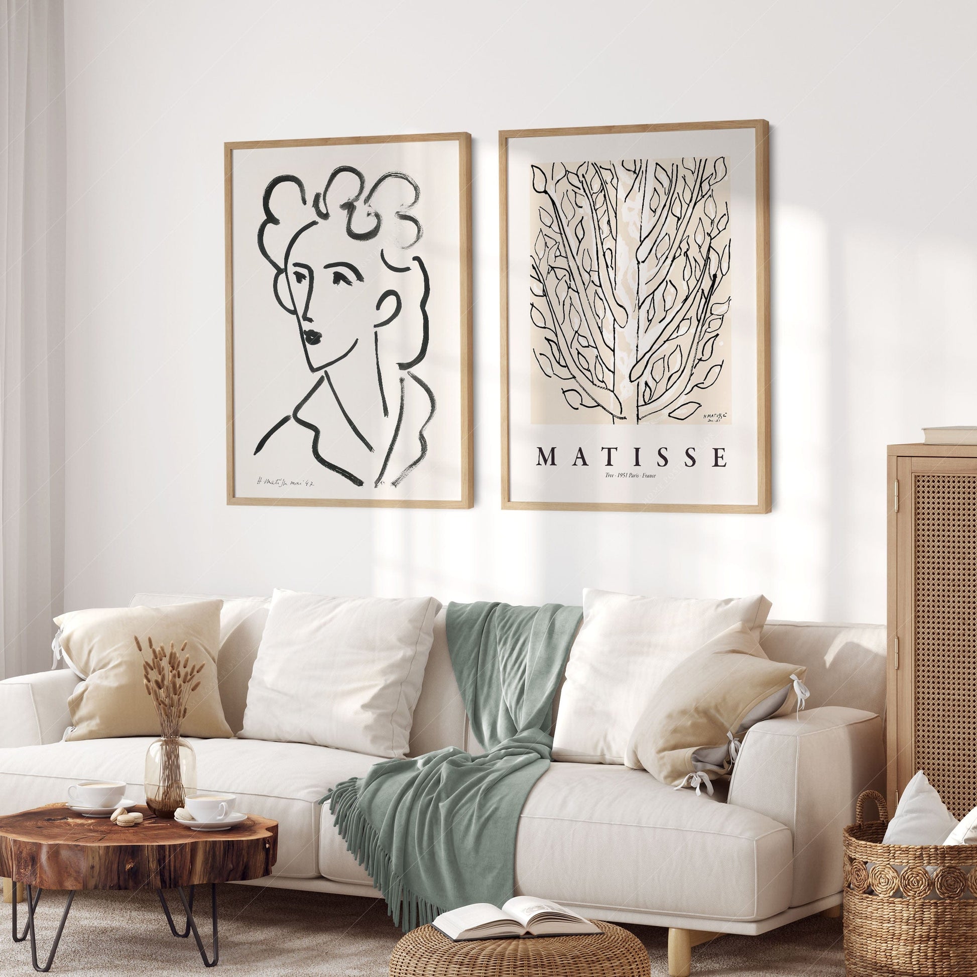 Home Poster Decor Set of 2 Henri Matisse, Line Art, Neutral Set of 2 Prints, Woman Face and The Tree