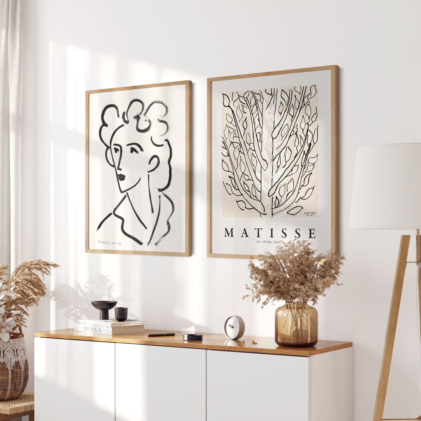 Home Poster Decor Set of 2 Henri Matisse, Line Art, Neutral Set of 2 Prints, Woman Face and The Tree