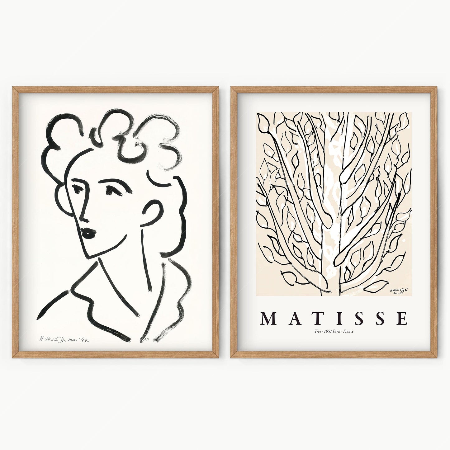 Home Poster Decor Set of 2 Henri Matisse, Line Art, Neutral Set of 2 Prints, Woman Face and The Tree