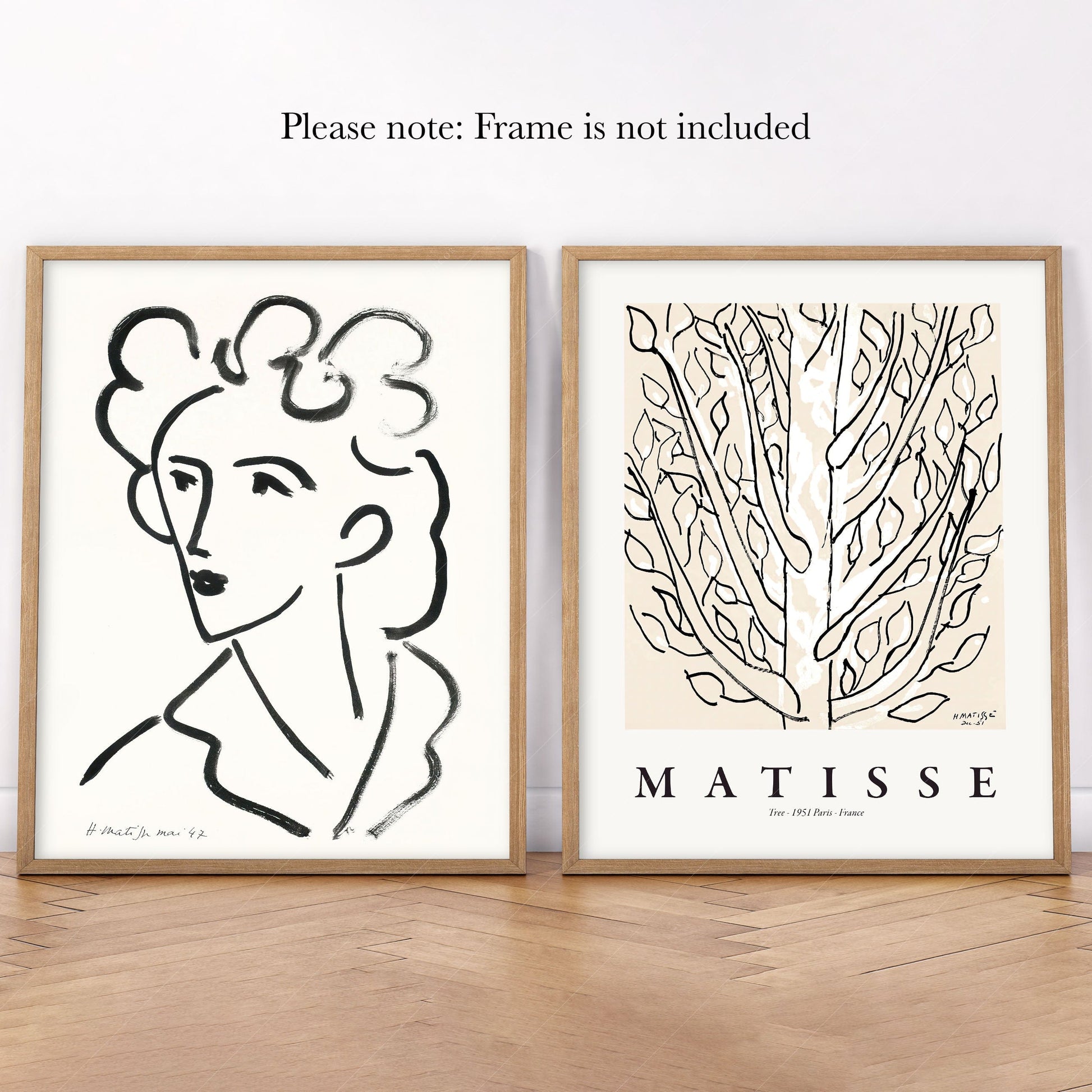 Home Poster Decor Set of 2 Henri Matisse, Line Art, Neutral Set of 2 Prints, Woman Face and The Tree