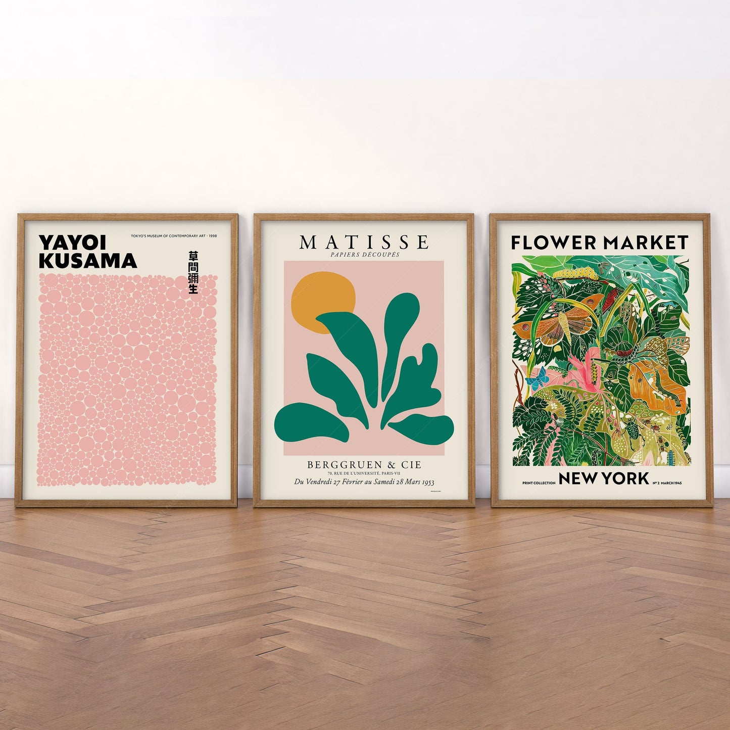 Home Poster Decor Henri Matisse, Modern Gallery Wall, Henri Matisse, Yayoi Kusama, Flower Market New York, Set of 3 Prints