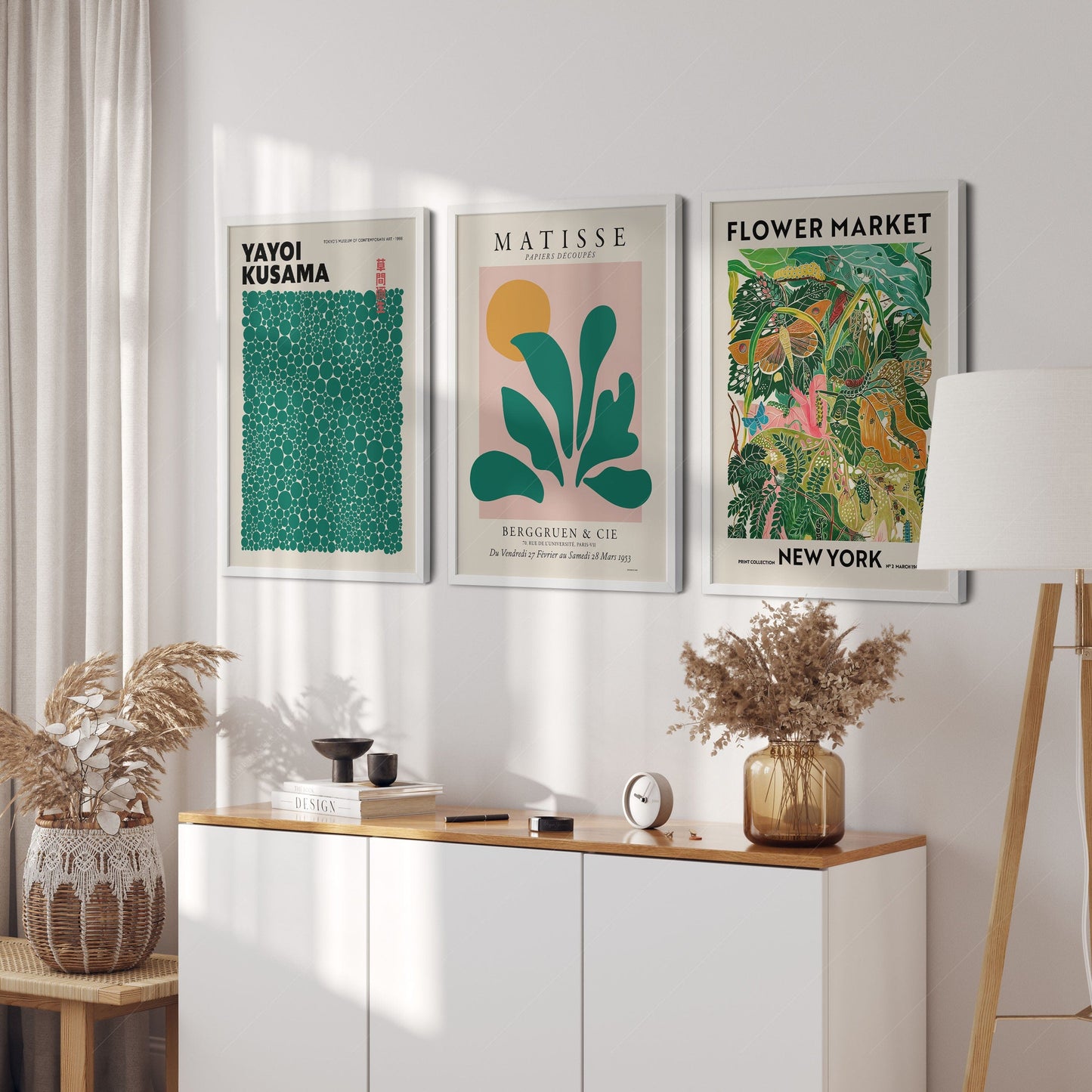 Home Poster Decor Henri Matisse, Modern Gallery Wall, Set of 3 Prints, Henri Matisse, Yayoi Kusama, Flower Market New York