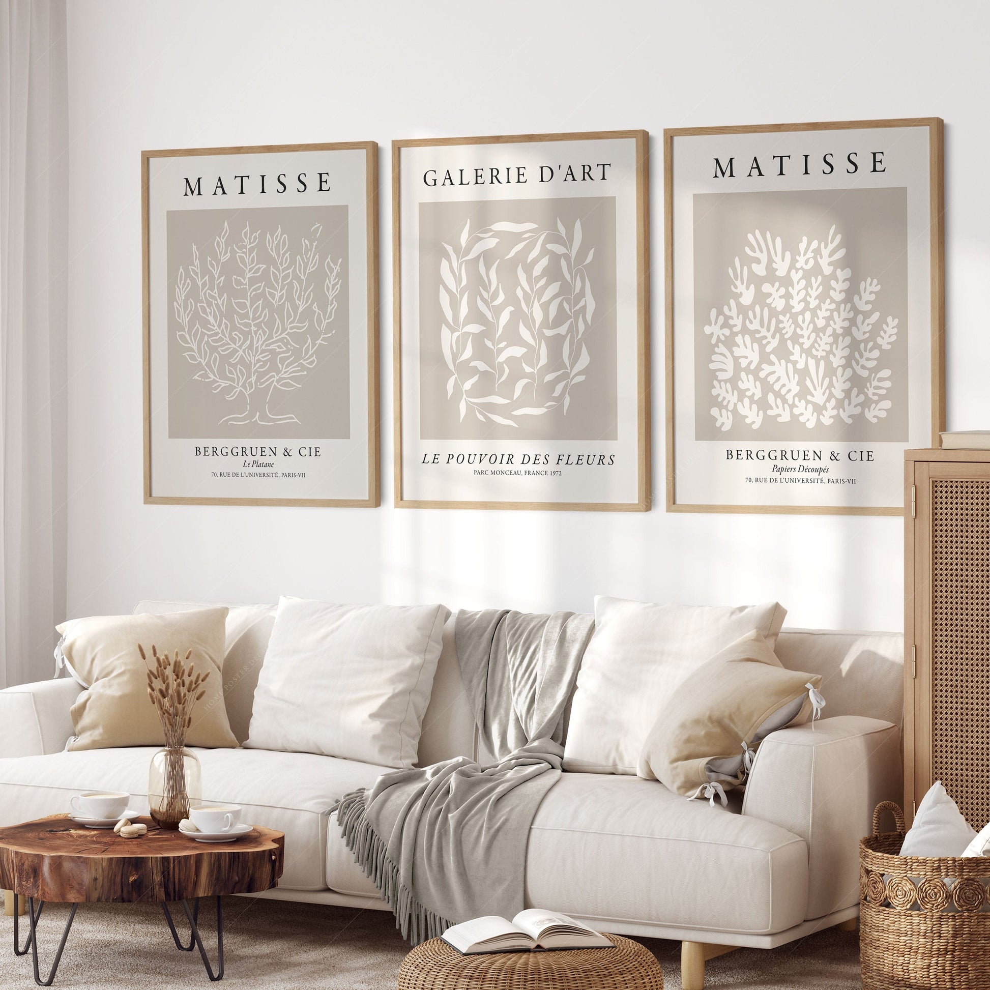 Home Poster Decor Henri Matisse Set of 3 Prints, Neutral Wall Decor, Galerie D'art, Fleurs Poster, Beige and White