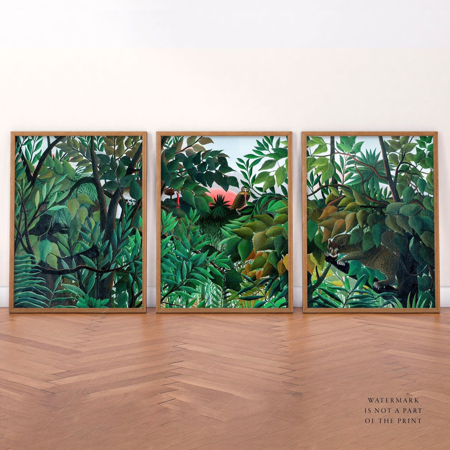 Home Poster Decor Set of 3 Henri Rousseau, Set of 3 Green, Tropical Forest, Above Sofa Art, Equatorial Jungle, Nature Art, Above Bed, Gallery Wall, Leaves Print