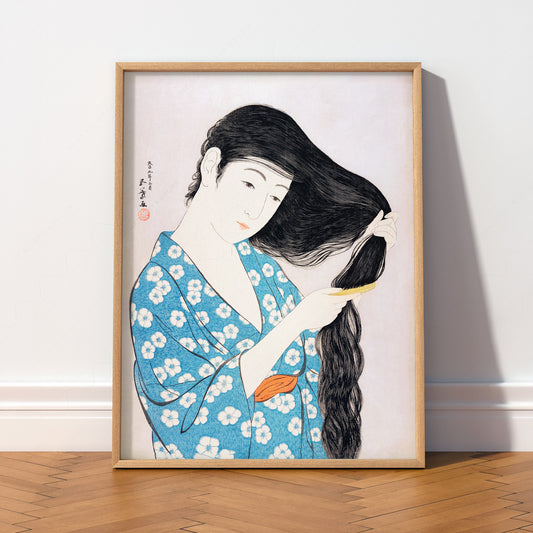 Hashiguchi Goyo Woman Combing Hair Print – Japanese Woodblock Wall Art — artwork preview 2