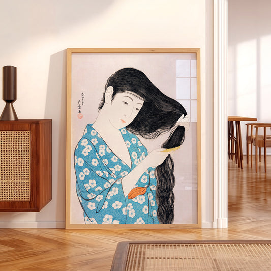 Hashiguchi Goyo Woman Combing Hair Print – Japanese Woodblock Wall Art — artwork preview 5