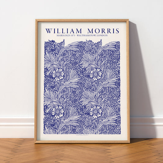 William Morris Marigold Art Print – Blue Floral Arts & Crafts Poster — artwork preview 2