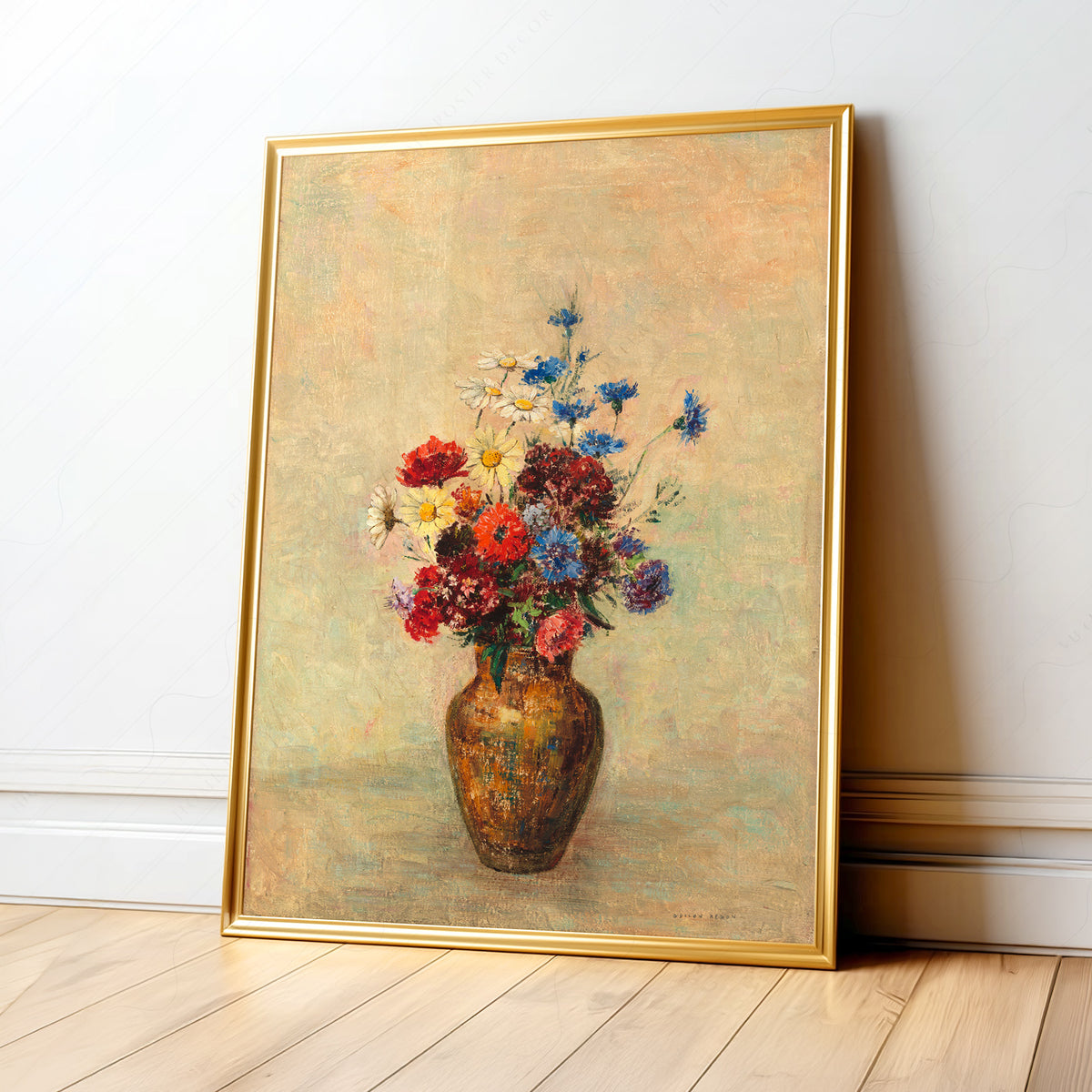 Odilon Redon Flowers in a Brown Vase Art Print — artwork preview 1