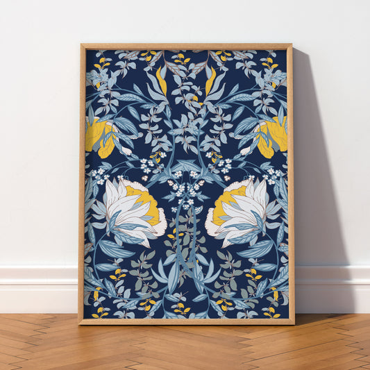 William Morris Blue Floral Art Print – Botanical Wall Art Poster — artwork preview 2
