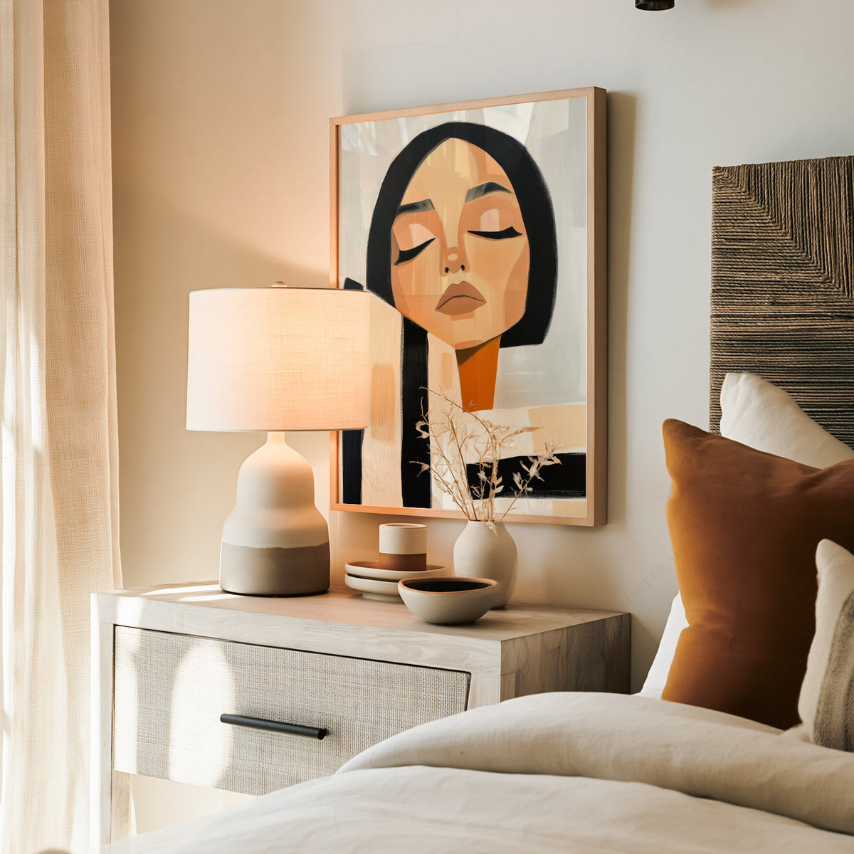 Minimalist Woman Portrait Print – Modern Black White Striped Wall Art – 64-09 — artwork preview 19